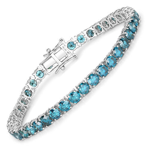 14.33 Carat Genuine Blue Diamond Tennis Bracelet in 14K White Gold