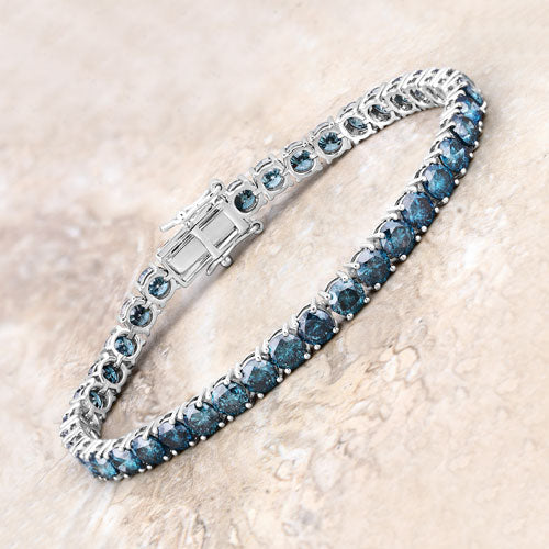 Bracelet de tennis en diamant bleu véritable de 14,33 carats en or blanc 14K
