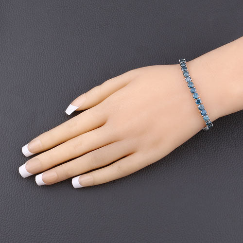 14.33 Carat Genuine Blue Diamond Tennis Bracelet in 14K White Gold