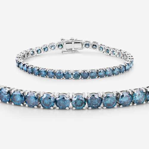 Bracelet de tennis en diamant bleu véritable de 14,33 carats en or blanc 14K