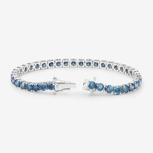 Bracelet de tennis en diamant bleu véritable de 14,33 carats en or blanc 14K