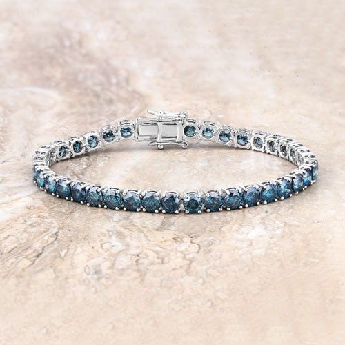 14.33 Carat Genuine Blue Diamond Tennis Bracelet in 14K White Gold