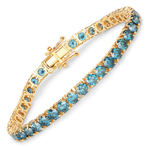 Pulsera de tenis de diamantes azules genuinos de 14.33 quilates en oro amarillo de 14K