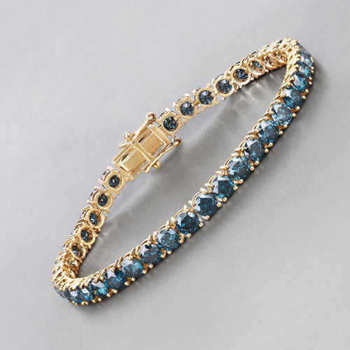 Pulsera de tenis de diamantes azules genuinos de 14.33 quilates en oro amarillo de 14K