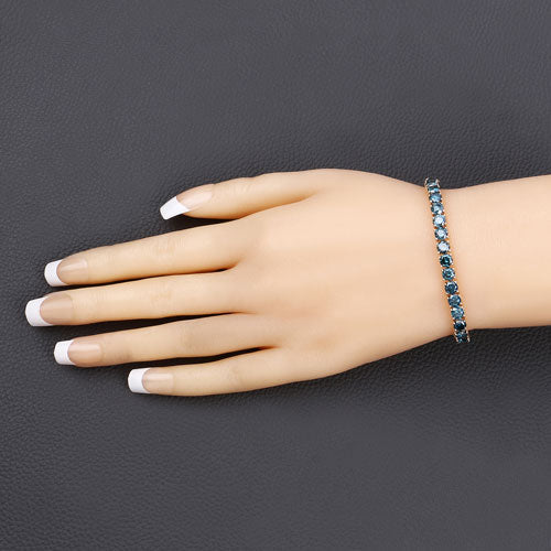Pulsera de tenis de diamantes azules genuinos de 14.33 quilates en oro amarillo de 14K