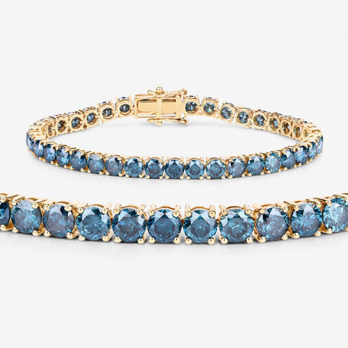 Pulsera de tenis de diamantes azules genuinos de 14.33 quilates en oro amarillo de 14K