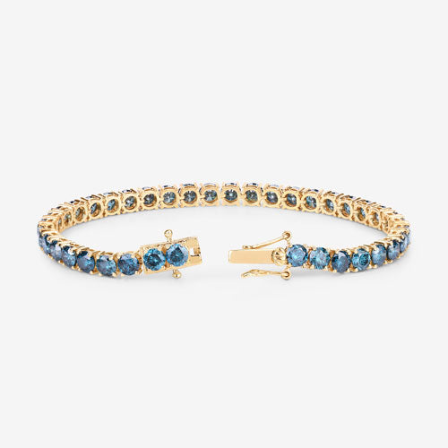 Pulsera de tenis de diamantes azules genuinos de 14.33 quilates en oro amarillo de 14K
