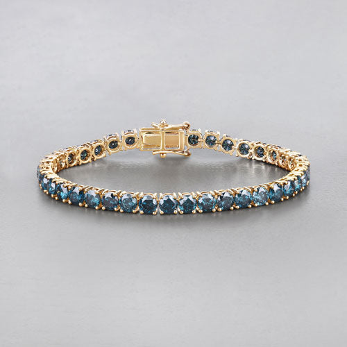 Pulsera de tenis de diamantes azules genuinos de 14.33 quilates en oro amarillo de 14K