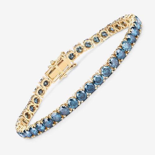 Pulsera de tenis de diamantes azules genuinos de 14.33 quilates en oro amarillo de 14K