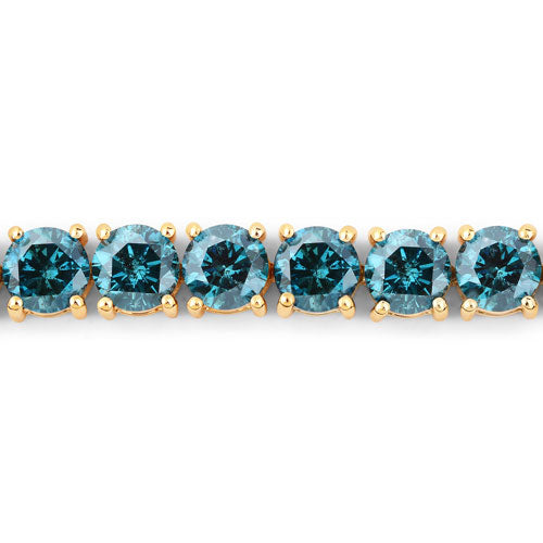 Pulsera de tenis de diamantes azules genuinos de 14.33 quilates en oro amarillo de 14K