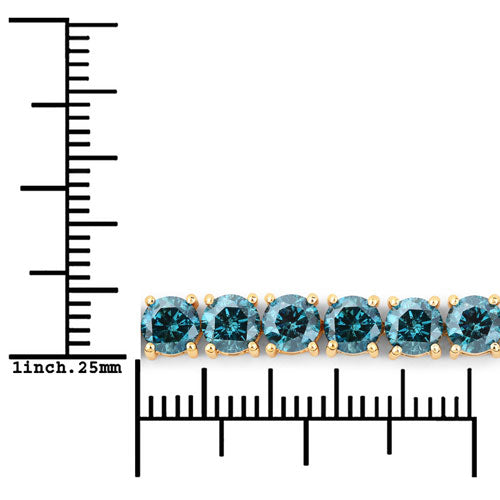 Pulsera de tenis de diamantes azules genuinos de 14.33 quilates en oro amarillo de 14K