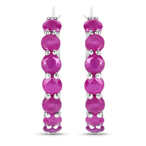 2.80 Carat Genuine Ruby .925 Sterling Silver Hoop Earrings