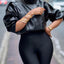Elegant Black Lychee Grain Faux Leather Cropped Jacket