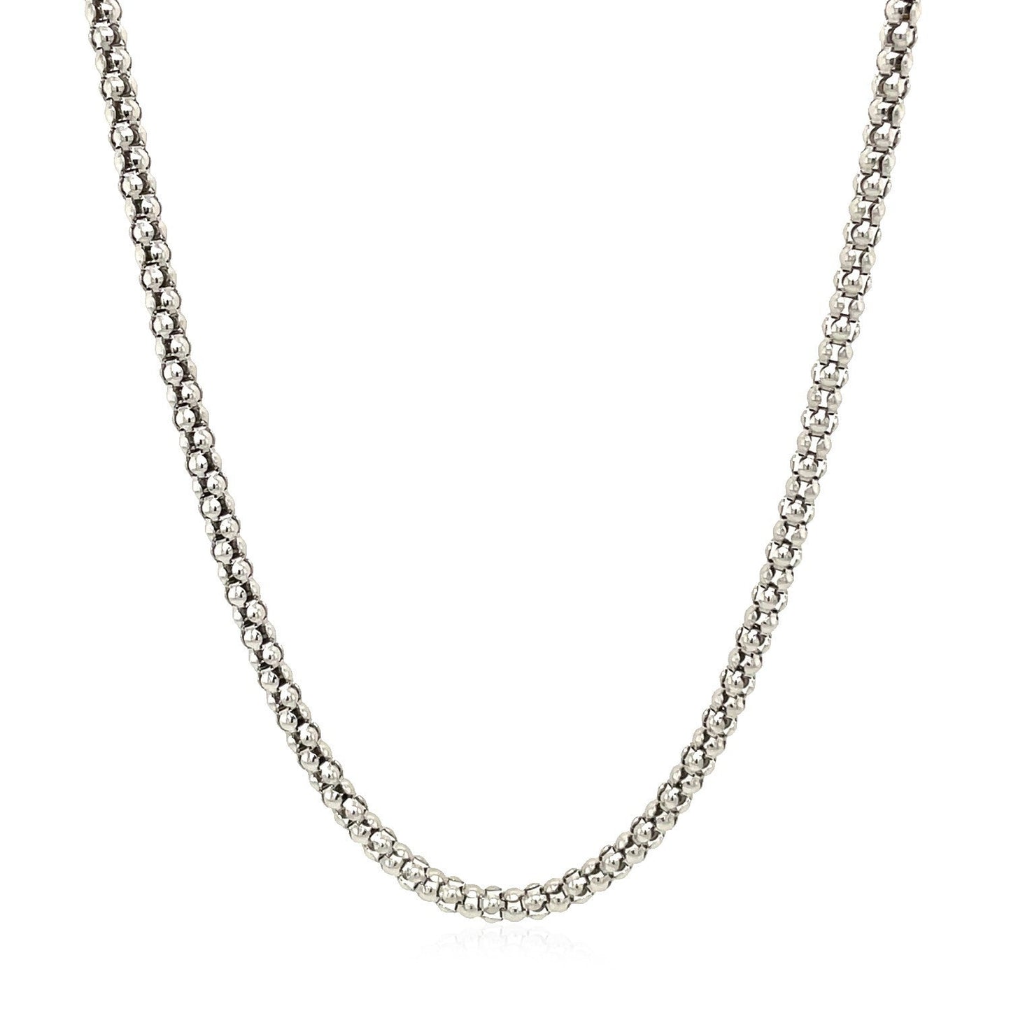 Chaîne en argent sterling 2,5 mm plaquée rhodium style popcorn