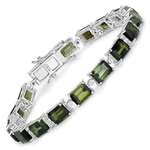 Bracelet en or blanc 14K avec tourmaline verte de 19,04 carats et diamants blancs