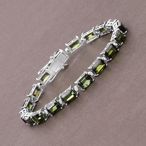 Bracelet en or blanc 14K avec tourmaline verte de 19,04 carats et diamants blancs