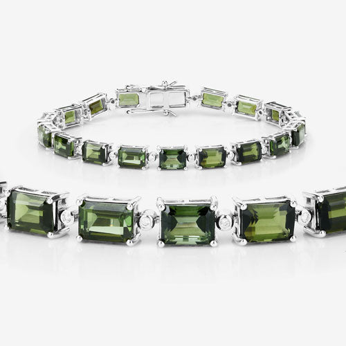 Bracelet en or blanc 14K avec tourmaline verte de 19,04 carats et diamants blancs