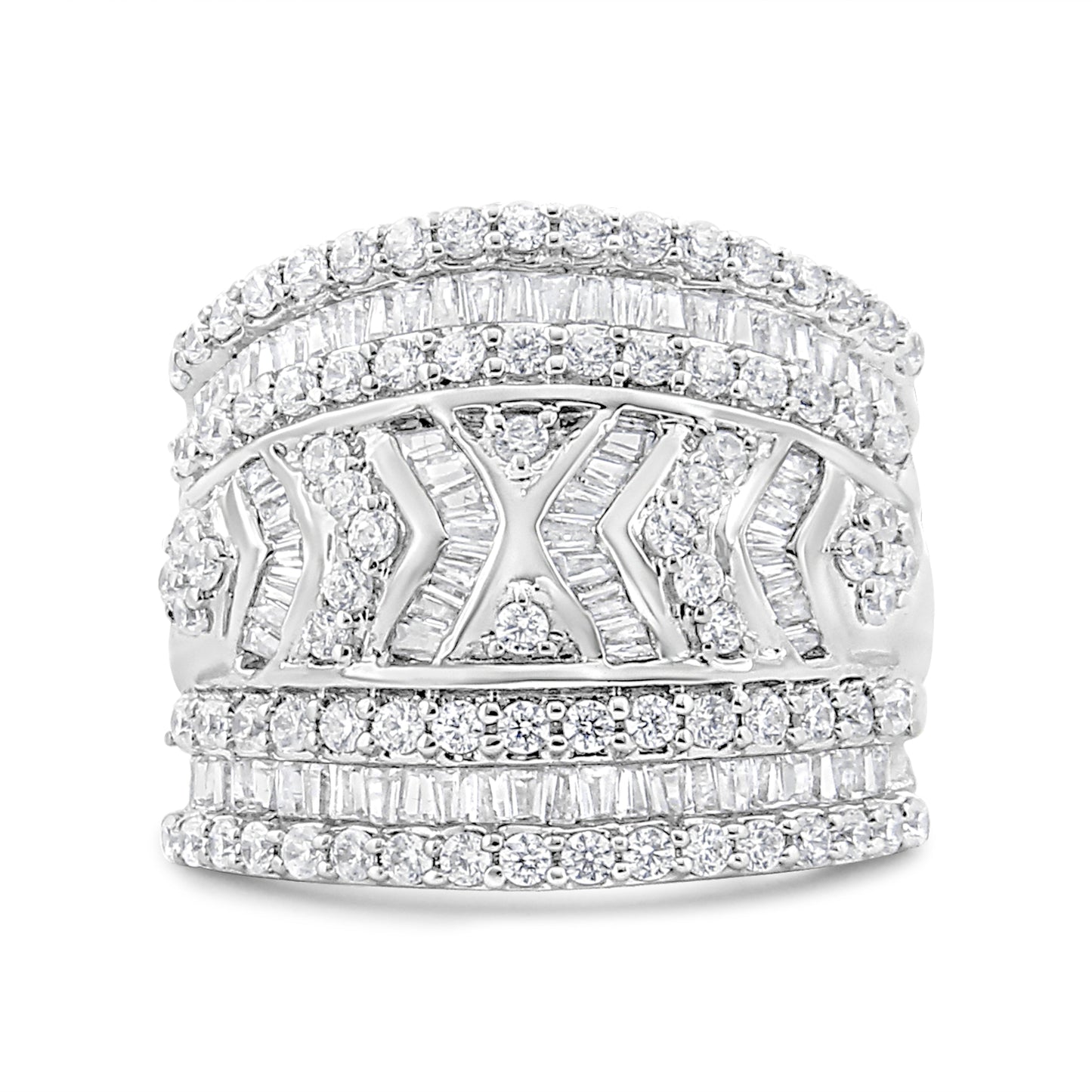 .925 Sterling Silver Multi-Row Diamond Edge Ring Band - Size 7