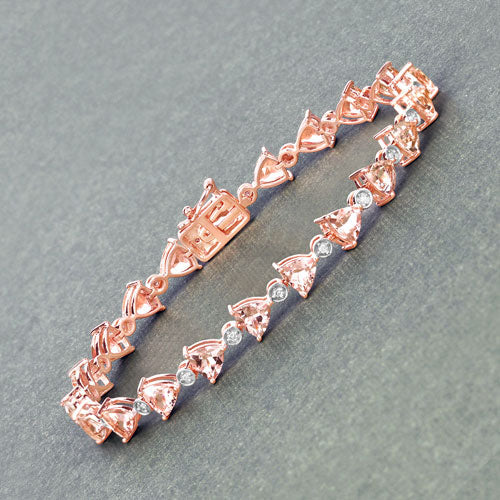 Bracelet en or rose 14K avec morganite véritable de 7,56 carats et diamants blancs