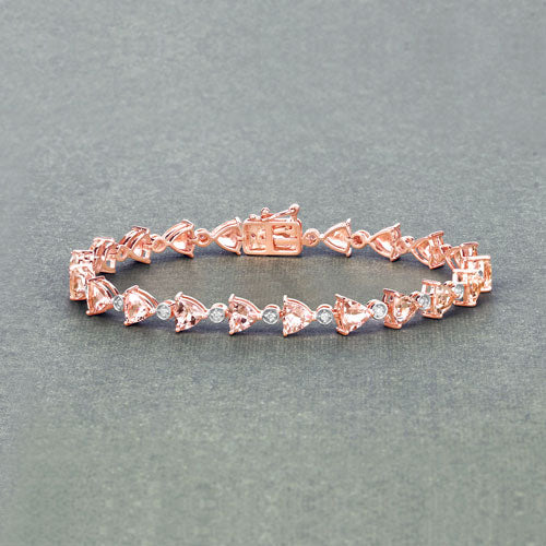 Bracelet en or rose 14K avec morganite véritable de 7,56 carats et diamants blancs