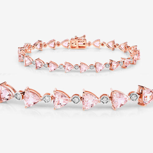 Bracelet en or rose 14K avec morganite véritable de 7,56 carats et diamants blancs