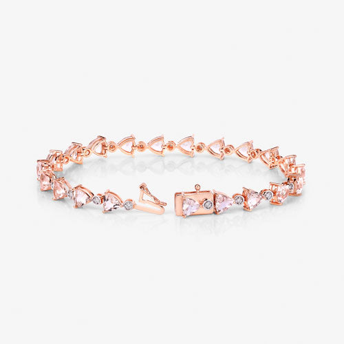 Bracelet en or rose 14K avec morganite véritable de 7,56 carats et diamants blancs