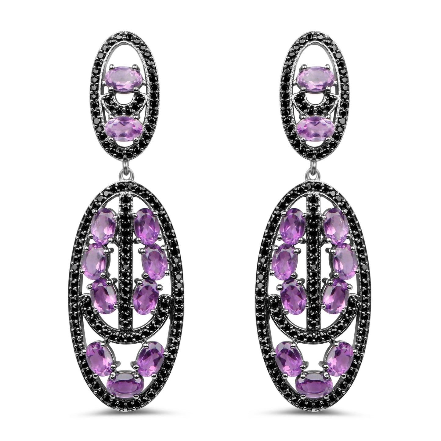 12.45 Carat Genuine Amethyst and Black Spinel Earrings