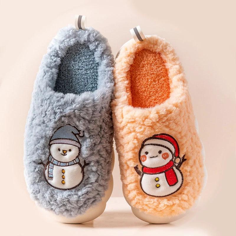 Chaussons Bonhomme de Neige - Chaussures d'Hiver en Peluche Antidérapantes