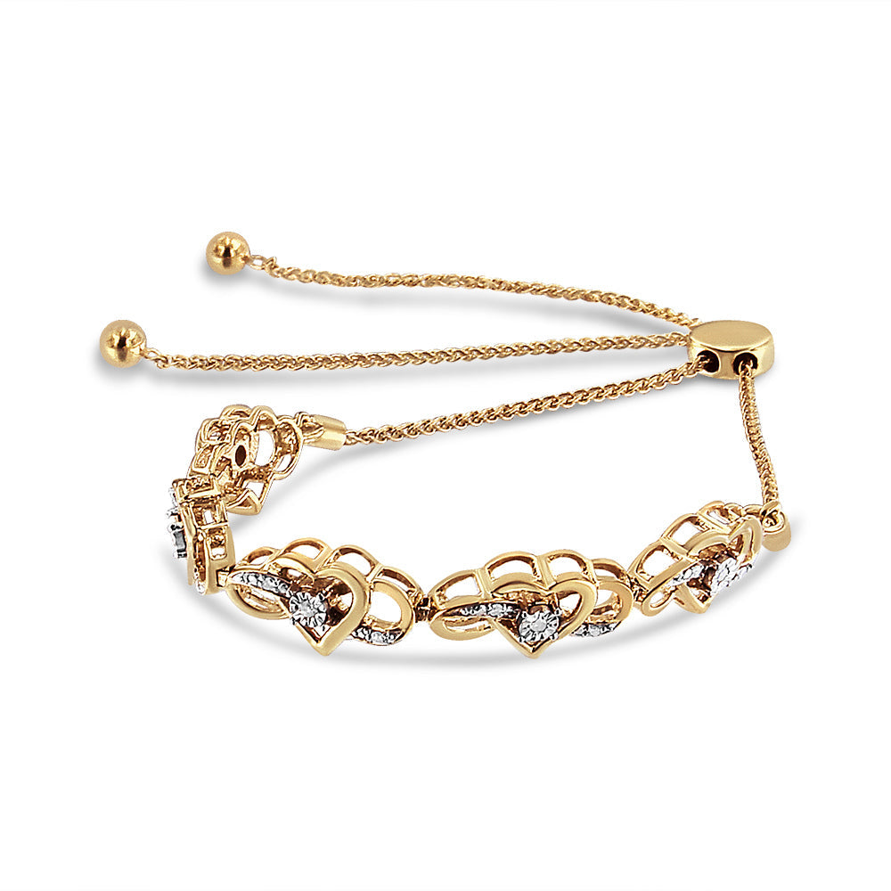 Pulsera Bolo Corazón Infinito de Diamantes en Plata Esterlina Baño de Oro de 14K