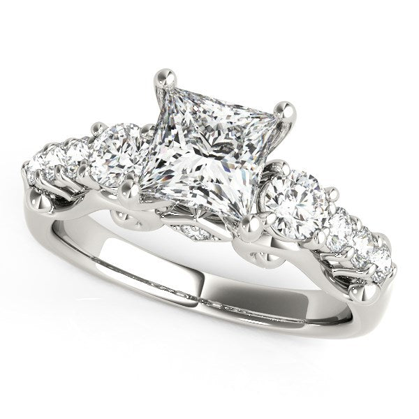 Bague de fiançailles en diamant à 3 pierres en or blanc 14 carats au design antique
