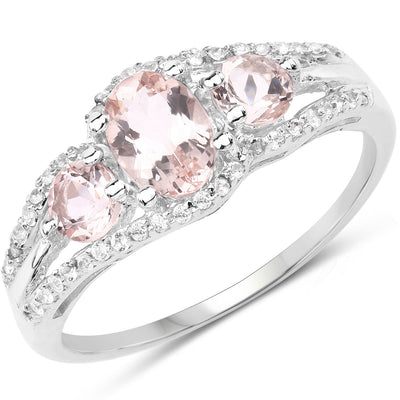 1.34 Carat Genuine Morganite and White Topaz Sterling Silver Ring
