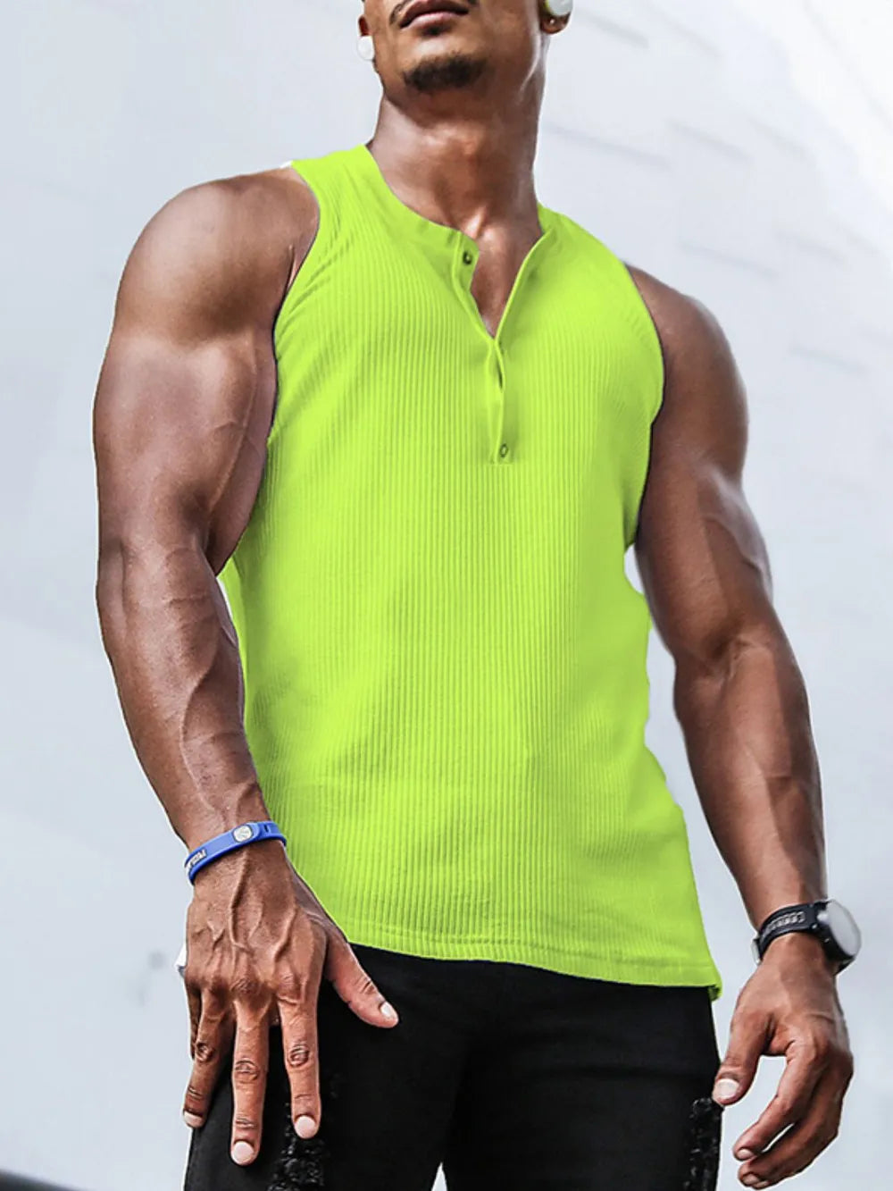 Camiseta sin mangas de talla grande para hombres con textura acanalada