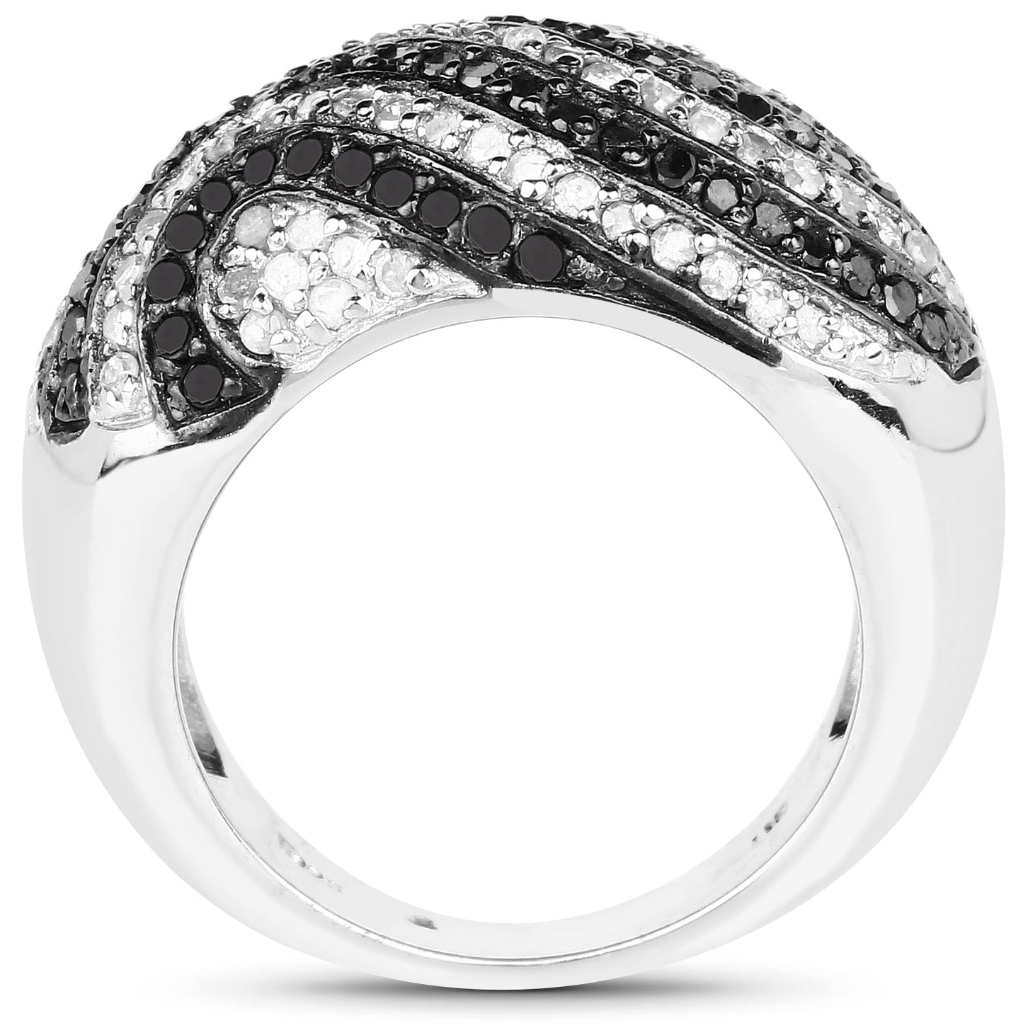 Bague de fiançailles en argent sterling avec diamants noirs et blancs de 1,26 carat