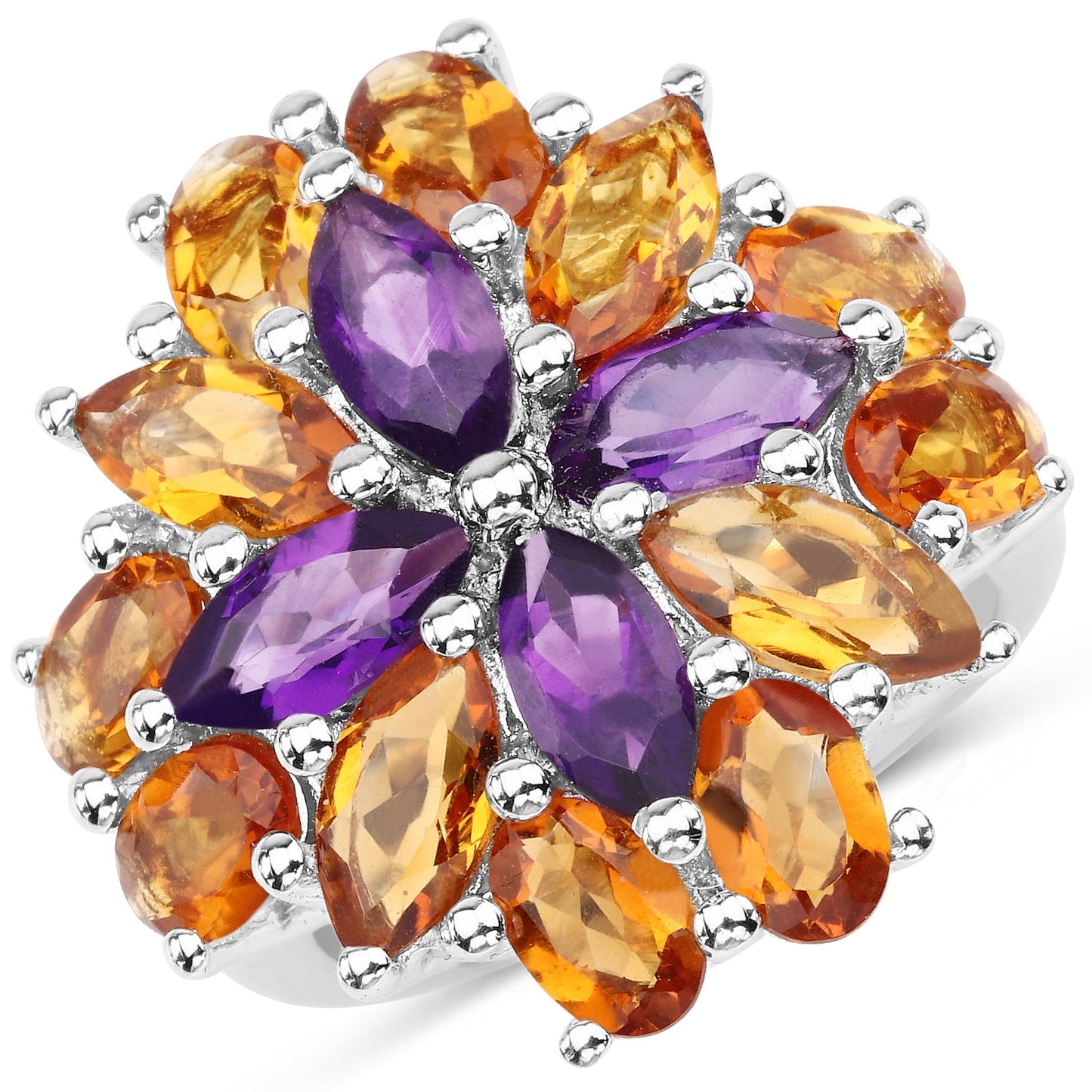 Bague en argent sterling avec améthyste de 7,96 carats et citrine de Madeira