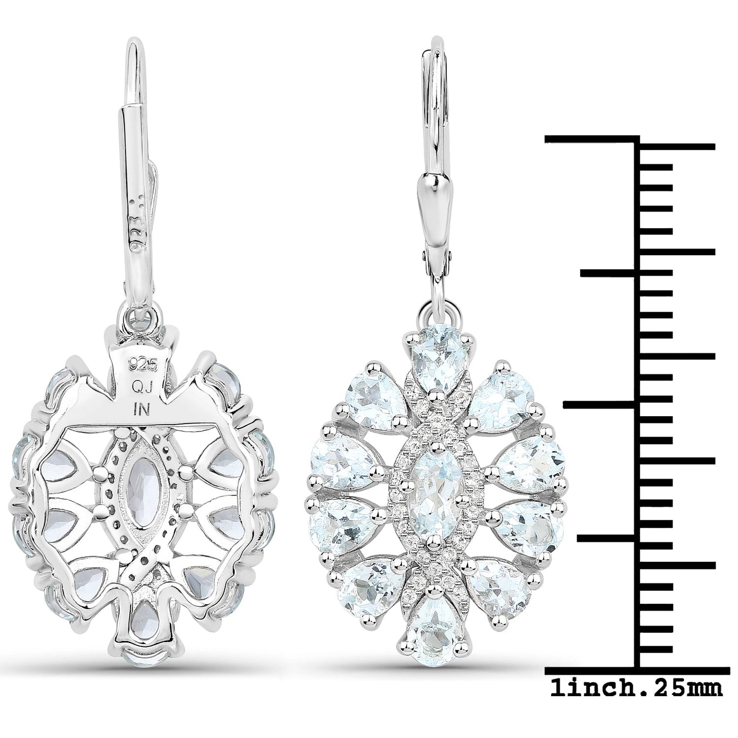 Elegant 2.93 Carat Aquamarine & White Topaz Sterling Silver Earrings