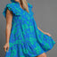 Robe Mini Imprimée Florale Bicolore Élégante Bleue
