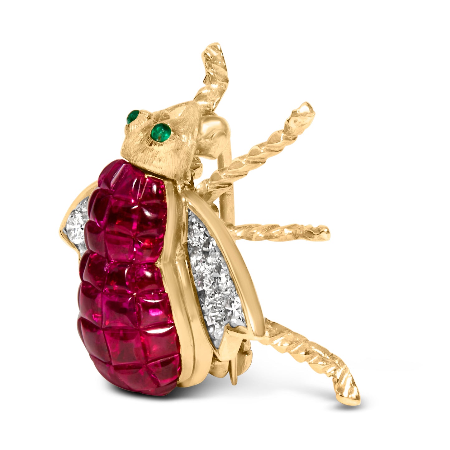 18K Yellow Gold Diamond & Ruby Bumblebee Brooch Pin