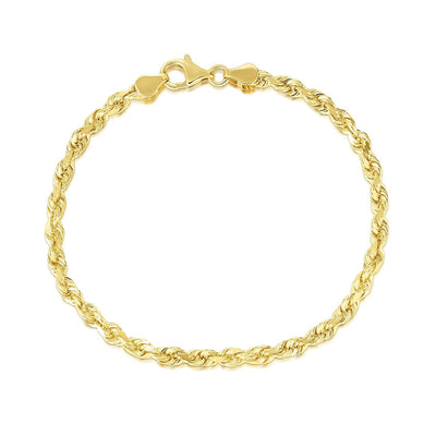 Pulsera de cuerda de corte de diamante sólido de oro amarillo de 10k - 5.0mm
