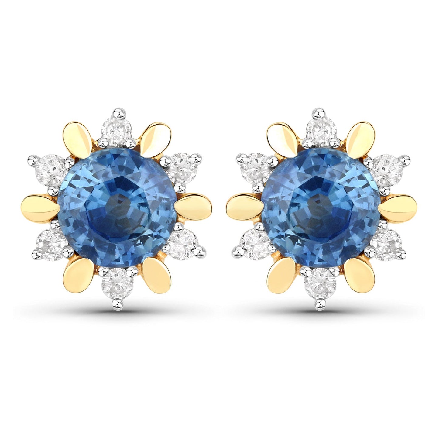 Pendientes de oro de 14K con zafiros azules genuinos y diamantes de 1.87 quilates