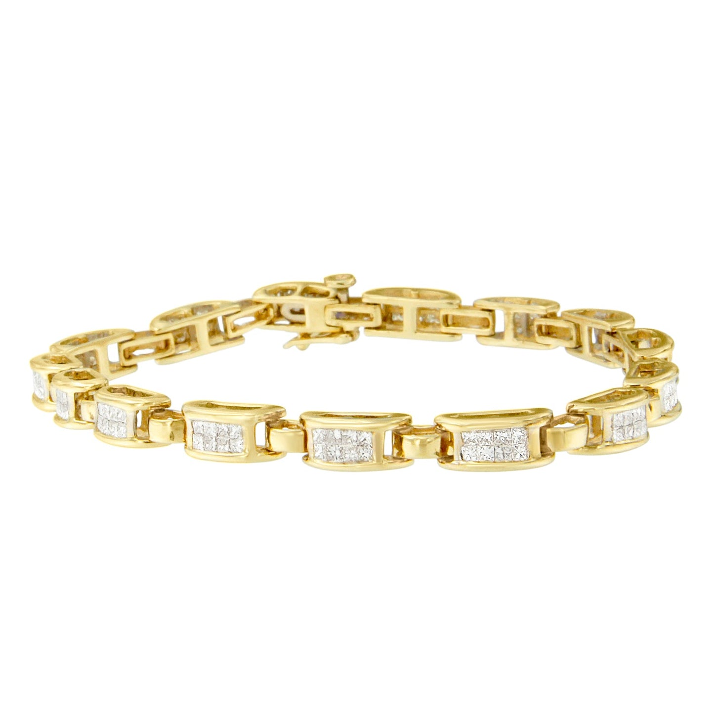 Pulsera de Enlace de Amor con Diamantes de Corte Princesa en Oro Amarillo de 14K