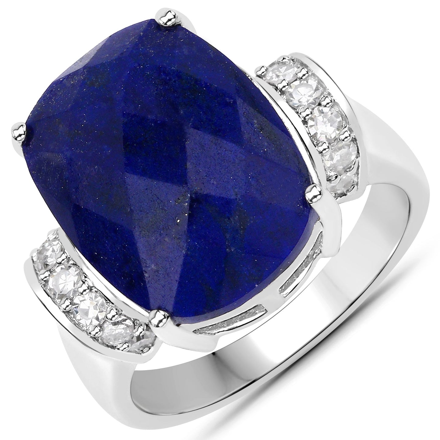 9.35 Carat Lapis and Diamond Sterling Silver Engagement Ring