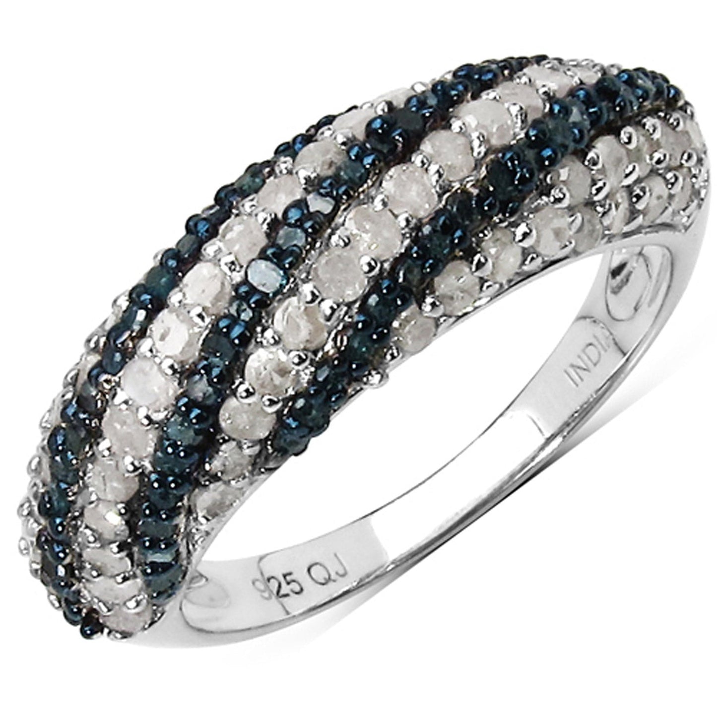 1.25 Carat Blue and White Diamond Sterling Silver Engagement Ring