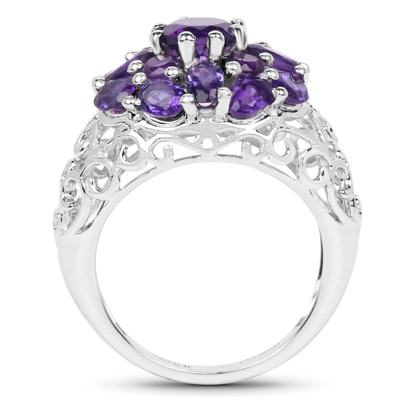 3.29 Carat Genuine Amethyst Cluster Ring in Sterling Silver