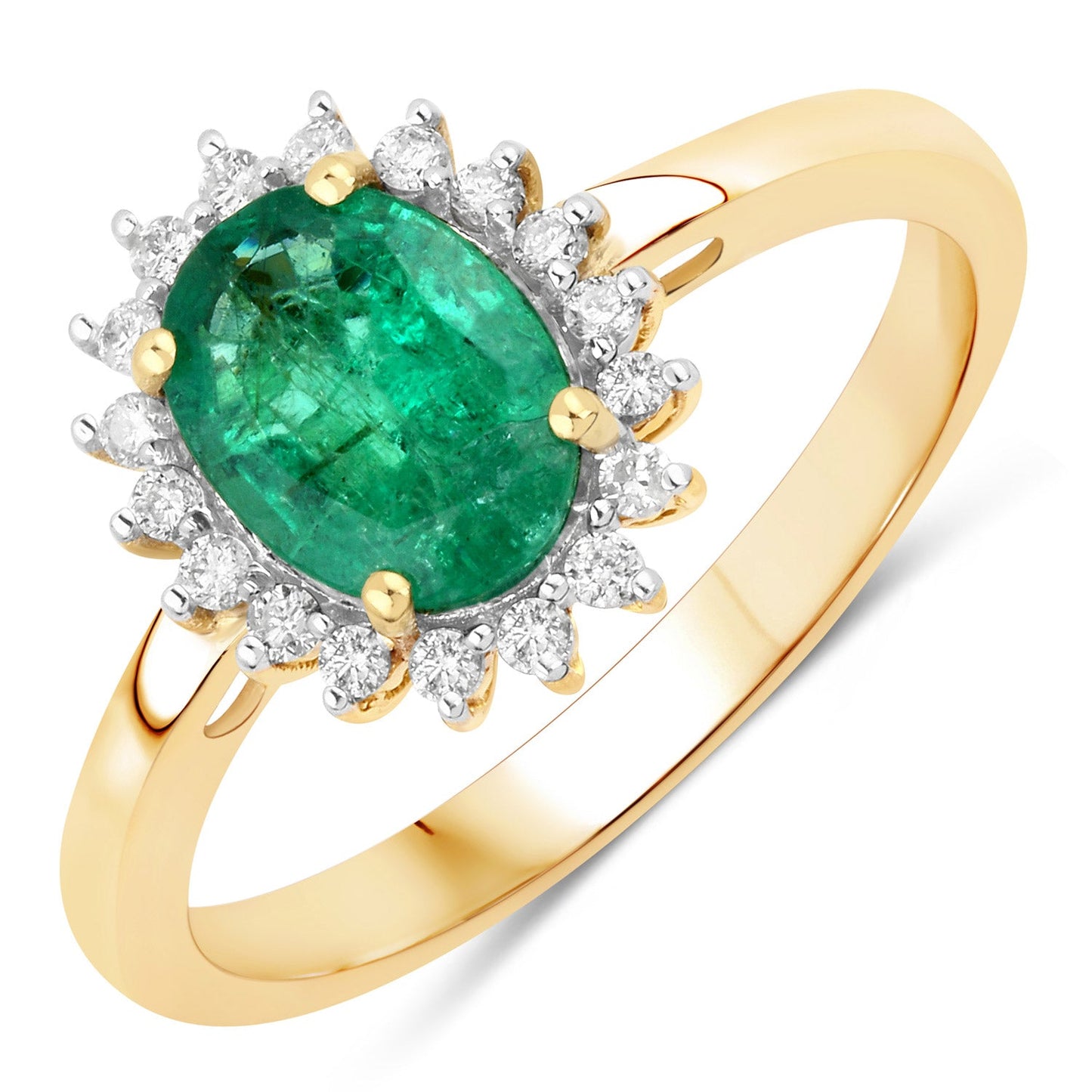 Bague de fiançailles en or jaune 14K avec émeraude zambienne de 1,34 carat et diamants