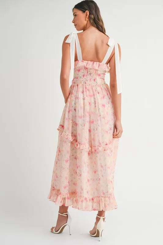 Robe Midi Imprimée Florale Élégante avec Bretelles