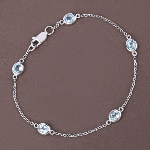 1.80 Carat Genuine Blue Topaz Sterling Silver Bracelet