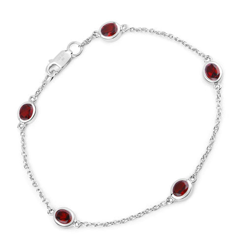 Pulsera de Plata Esterlina .925 con Granate Genuino de 2.25 Quilates