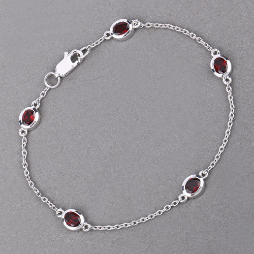 Pulsera de Plata Esterlina .925 con Granate Genuino de 2.25 Quilates