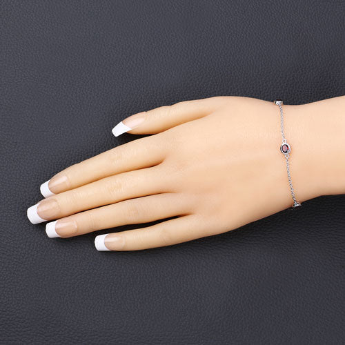 Pulsera de Plata Esterlina .925 con Granate Genuino de 2.25 Quilates