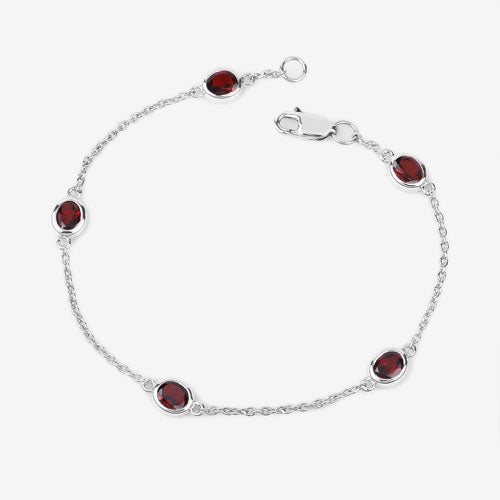 Pulsera de Plata Esterlina .925 con Granate Genuino de 2.25 Quilates